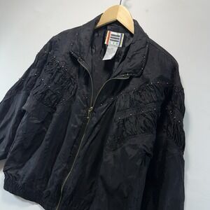 Vintage Jacket EVR Silk Beaded Windbreaker Black Women's M Western Cowboy